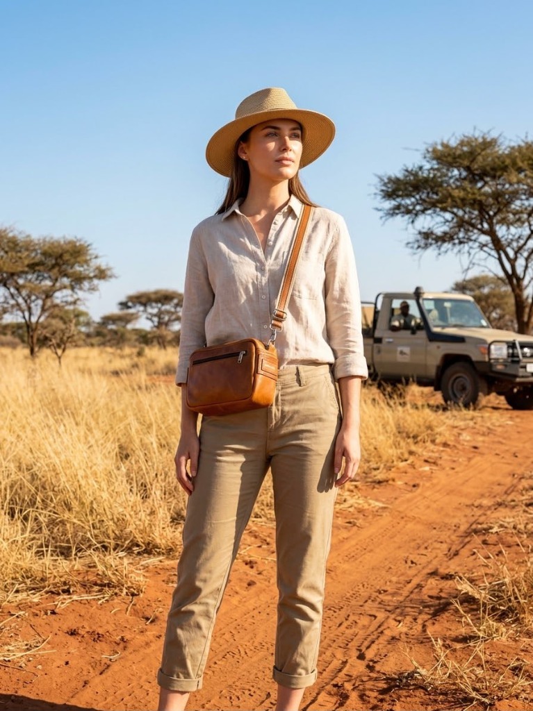 Aqwake Apparel Leather Crossbody on African Safari Game Drive
